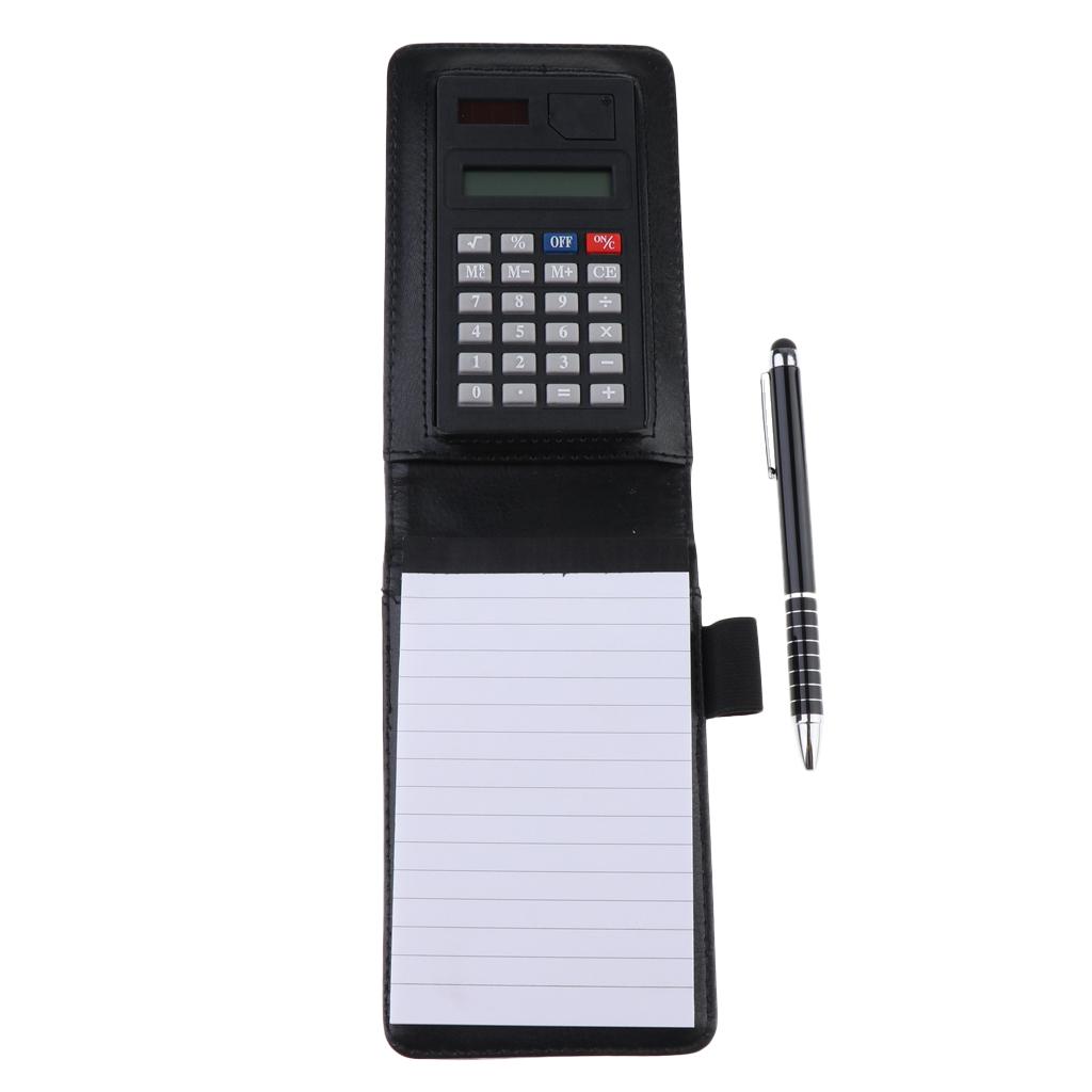 A7 Leather Waterproof Hardcover Notes Book with Calculator+Ballpen Black