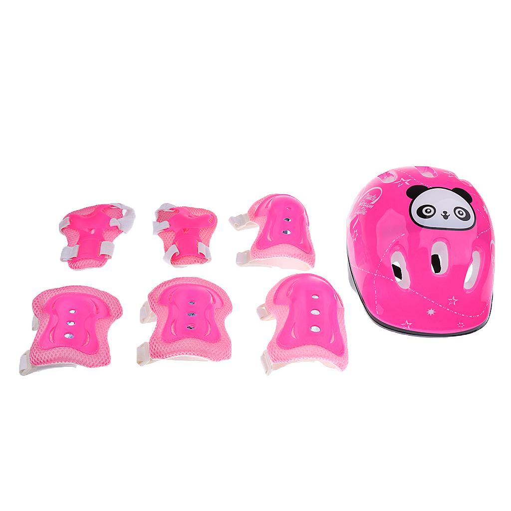 7 Pcs Kids Roller Skating Bicycle Helmet Knee Wrist Elbow Pad Pink