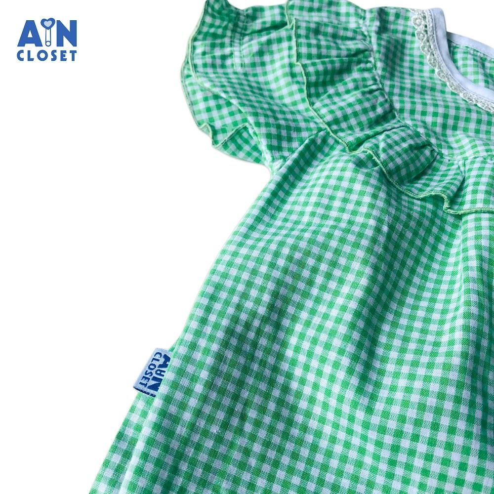 Bộ quần dài áo tay ngắn bé gái họa tiết Caro xanh lá cotton - AICDBG2TKW9Z - AIN Closet