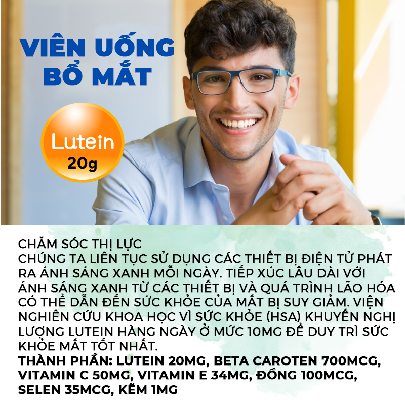 Viên uống bổ mắt WellCare với Lutein và Vitamin hỗ trợ sức khỏe, bảo vệ mắt khỏi ánh sáng xanh, bổ sung dưỡng chất cần thiết, duy trì võng mạc khỏe mạnh (60 Viên nang mềm/hũ)