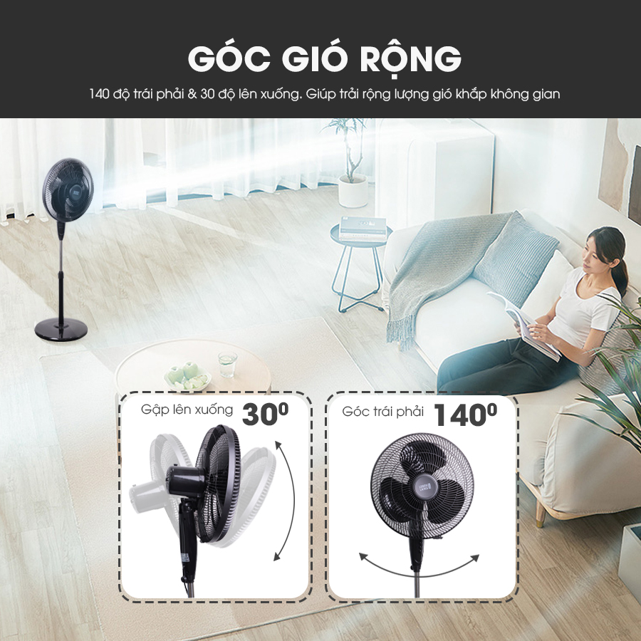 Quạt điện, quạt cây LEBENLANG LBL1862 chính hãng Đức, công suất 45W, bảo hành 2 năm - hàng chính hãng