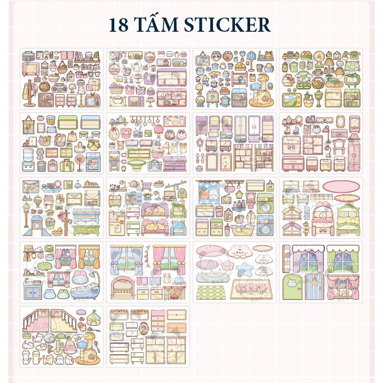 Set Sticker Trang Trí Sổ Tay Hình Cô Gái Hoạt Hình Dễ Thương - Tặng bút khắc sticker