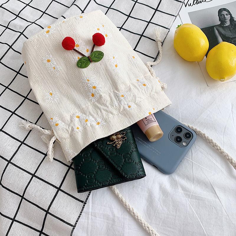 Straw Bag Lace Bucket Bag Women's Shoulder Bag Crossbody Small Bag