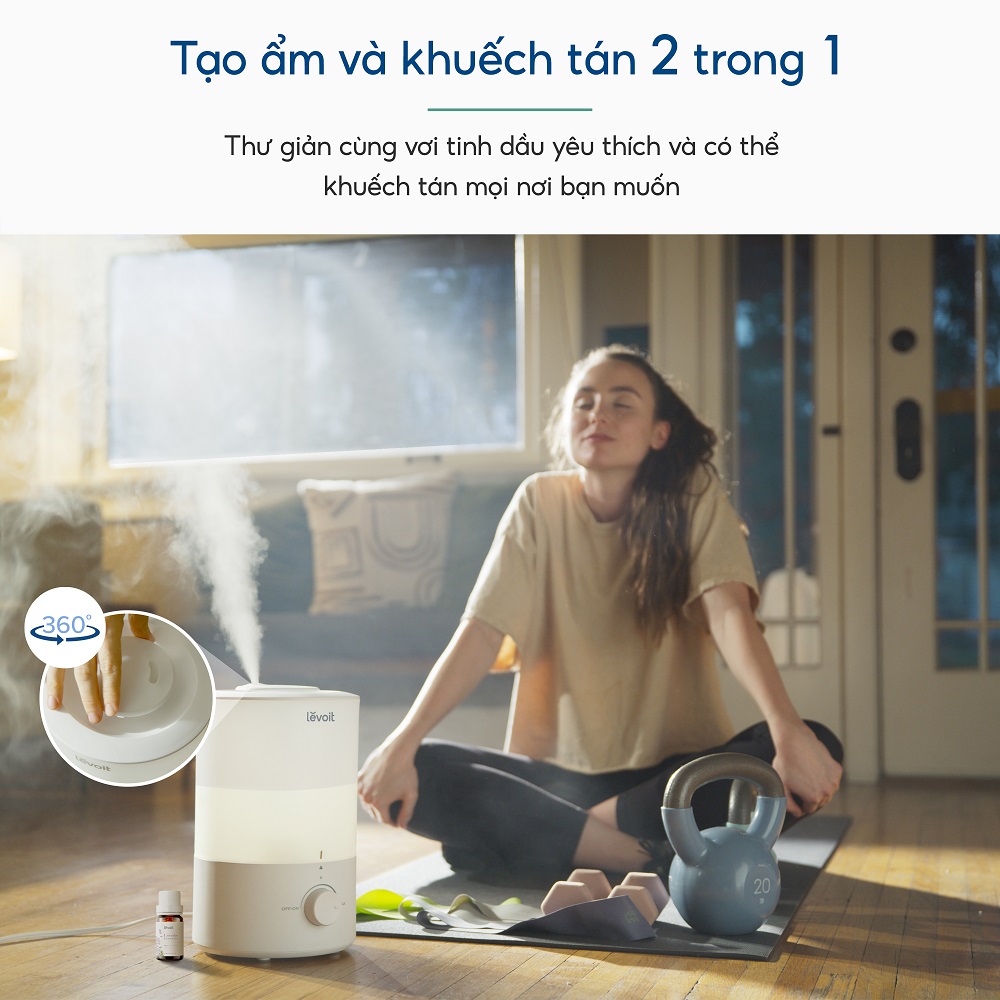 Máy Phun Sương Tạo Ẩm Thông Minh Levoit Dual 150 Ultrasonic | Công Nghệ Phun Siêu Âm 360 | 25h Hoạt Động - Hàng Chính Hãng