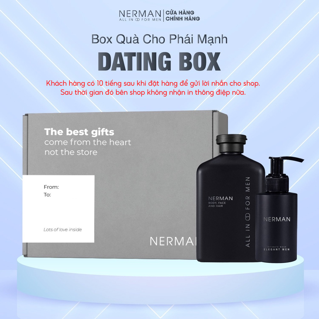 Bộ quà tặng Noel giáng sinh cho nam DATING BOX - Sữa tắm gội Gentleman 3in1 hương nước hoa cao cấp 350ml & Gel vệ sinh nam Elegant 50g