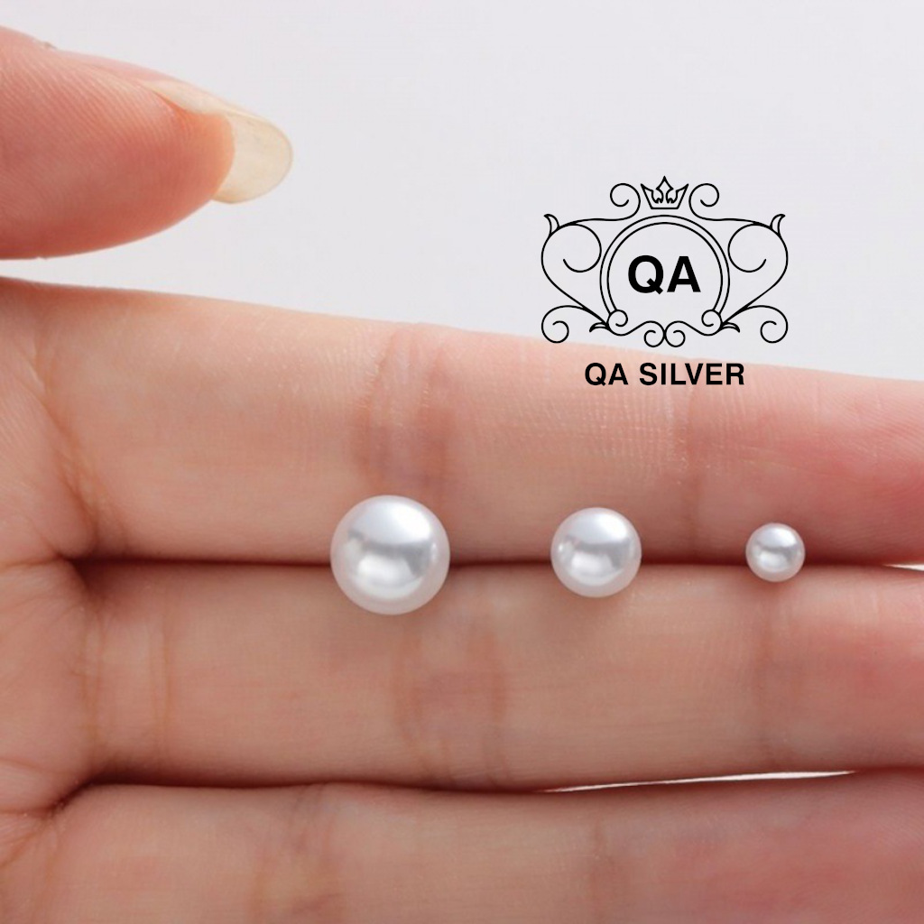 Bông tai bạc 925 ngọc trai nhân tạo khuyên nữ nụ trơn mini tròn tối giản S925 PEARL QA SILVER Earrings EA200801