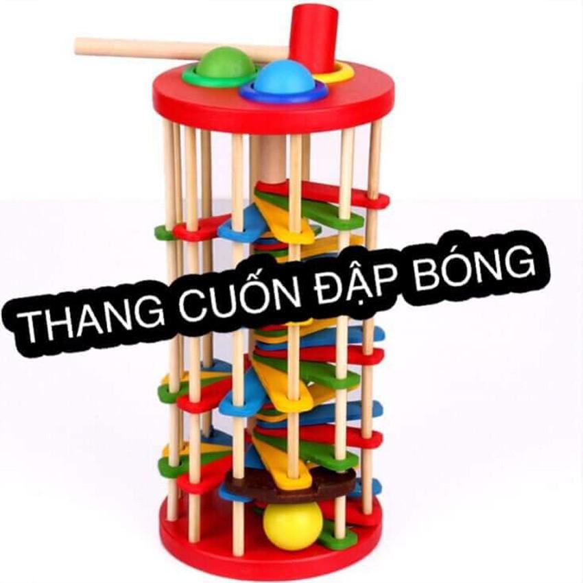 Đập Bóng Cầu Thang zíc zắc Bằng Gỗ - Đập Bóng Thang Cuốn Cho Bé