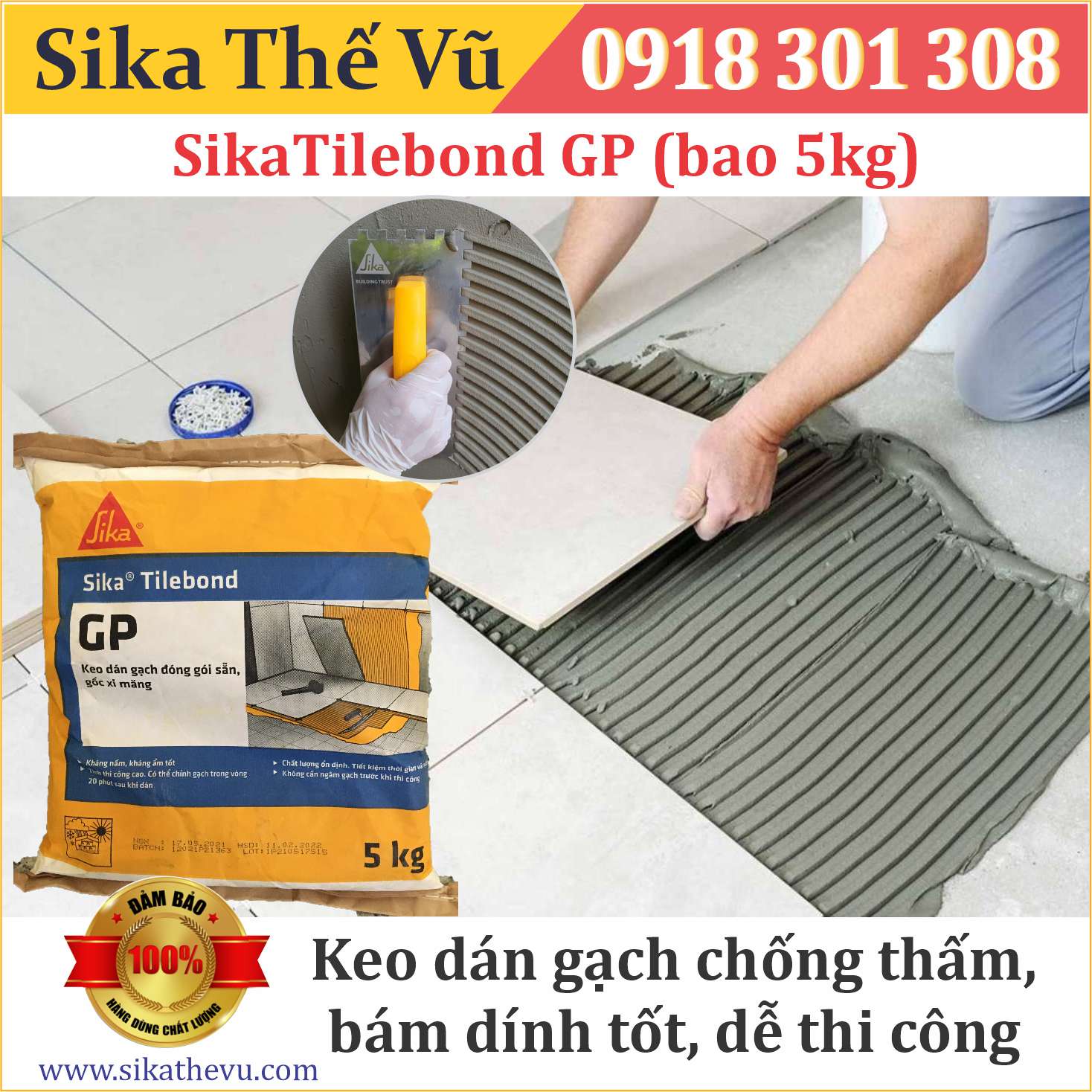 Keo dán gạch chống thấm - SikaTilebond GP (bao 5kg)