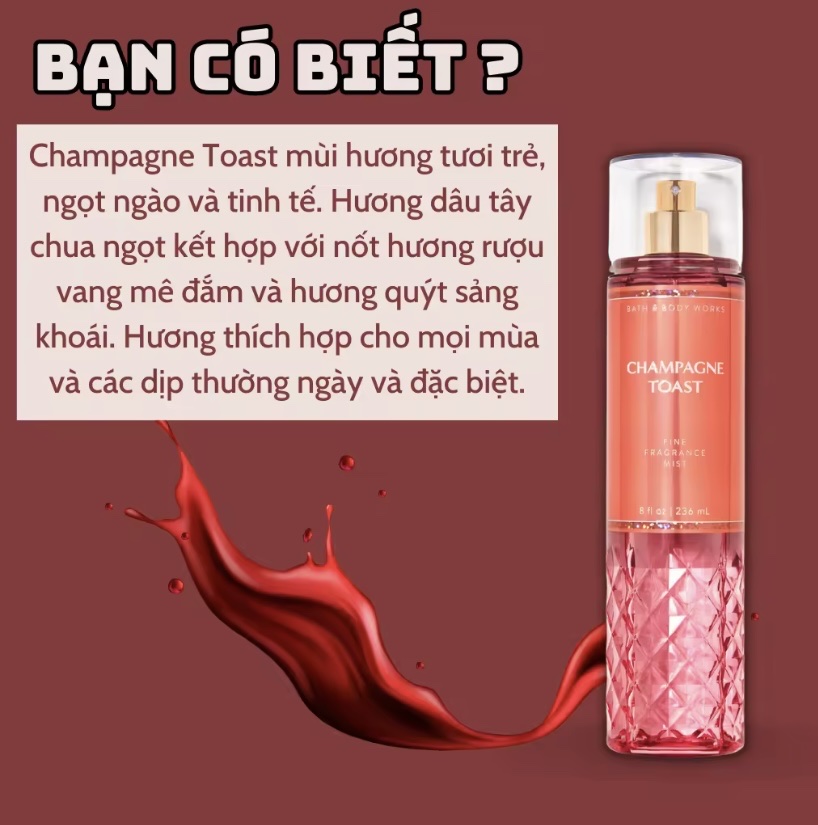 Body Mist Champagne Toast - Xịt Thơm Bath and Body Work Champagne Toast