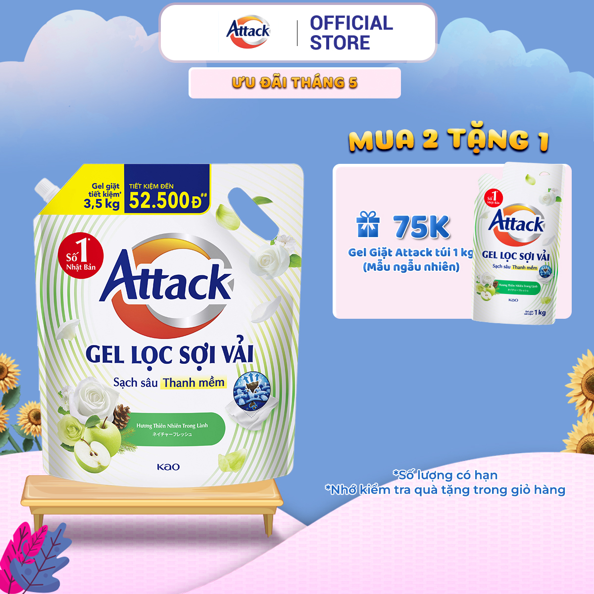 Gel Giặt Attack Hương Thiên Nhiên Trong Lành Túi 3.5Kg