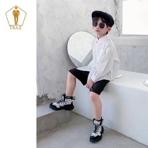 Áo sơ mi TRAZ trắng tinh khiết sang trọng cho bé trai và gái 9-45kg