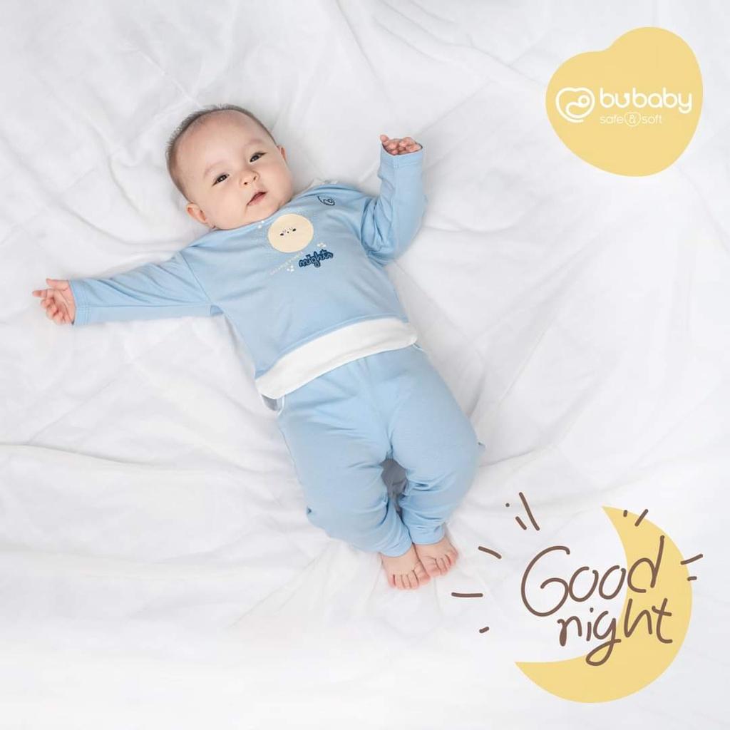 Bộ dài tay bamboo cotton Bu baby BBC110101/ BBC110401 cho bé từ 6 tháng đến 4 tuổi - Cổ tròn- 110401 Blue