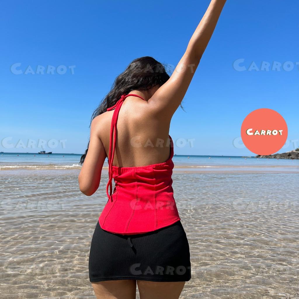 Áo croptop thiết kế khoét ngực tôn dáng chân váy ngắn ôm body cột đi biển đi du lịch carrotxinhdep chất cao cấp co giãn