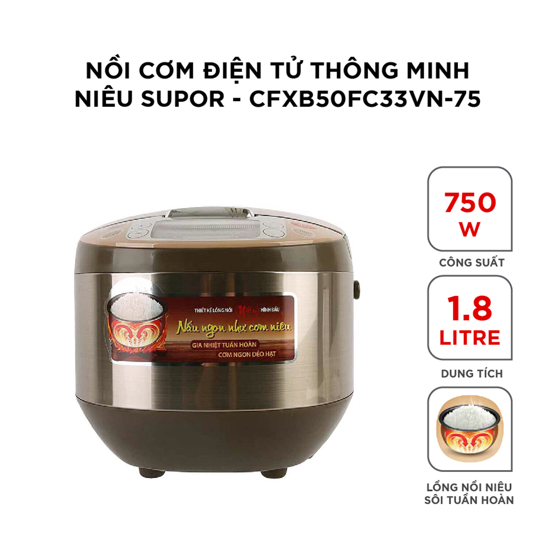 ( HÀNG CHÍNH HÃNG) Nồi cơm điện tử thông minh niêu E-Spherical Supor CFXB50FC33VN-75 - 1.8L, 750W