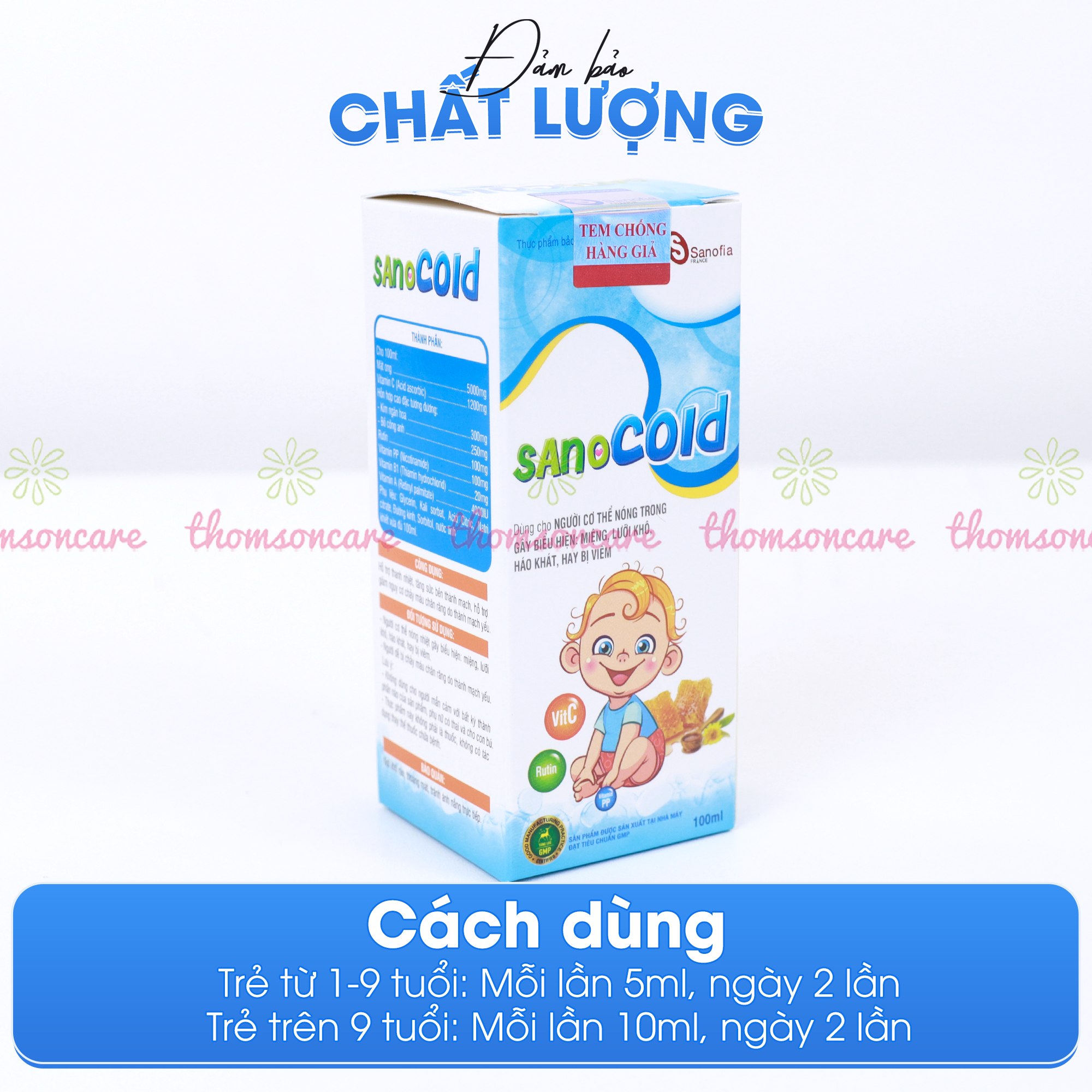 Siro thanh nhiệt cho bé Sano Cold - giúp giảm nhiệt miệng, nóng trong, chảy máu chân răng từ thảo dược - Chai 100ml Thomsoncare