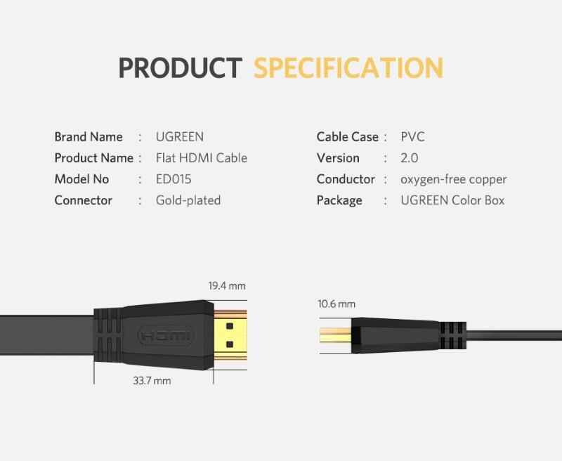 Ugreen UG50821ED015TK 5M màu đen Cáp tín hiệu HDMI dẹt - HÀNG CHÍNH HÃNG