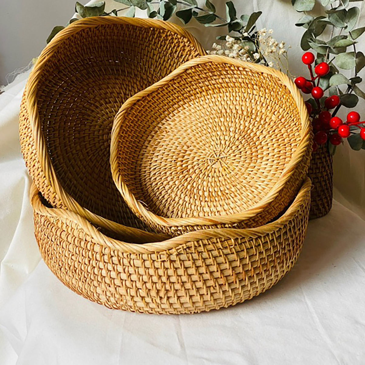 Rổ Đựng Trái Cây, Đồ Khô Chất Liệu Mây Tre Đan Thủ Công, Giỏ Đựng Đồ Decor Nhà Ăn, Phòng Khách