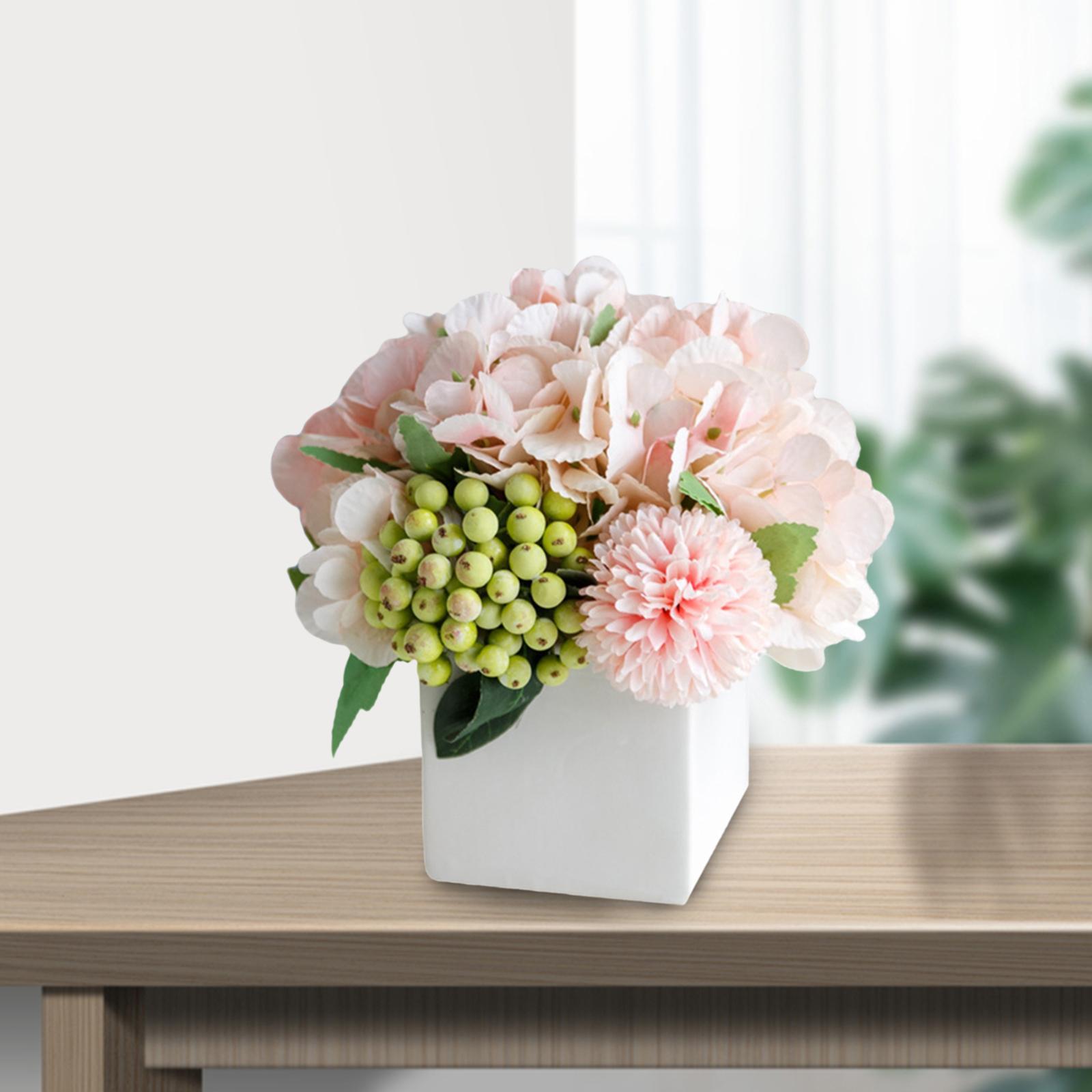 2x Artificial Silk Flowers Fake Hydrangea Garden Wedding Decor with Vase