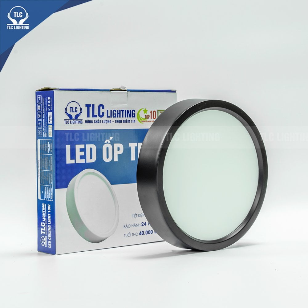 Đèn LED ốp trần 18W dạng tròn vỏ đen 3 màu TLC