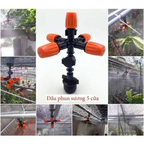 Béc phun sương 5 cửa có van áp chống nhỏ giọt, dùng ống phun sương 8mm