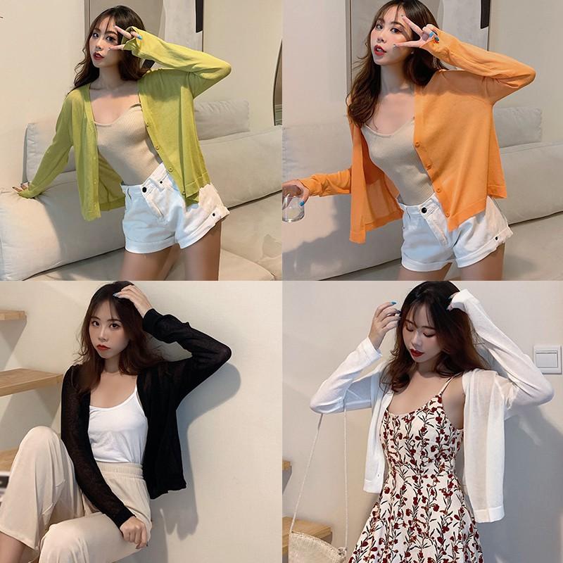 Áo Khoác Len Cardigan Tay Dài Cổ Chữ V Phối Nút Thời Trang Cho Nữ