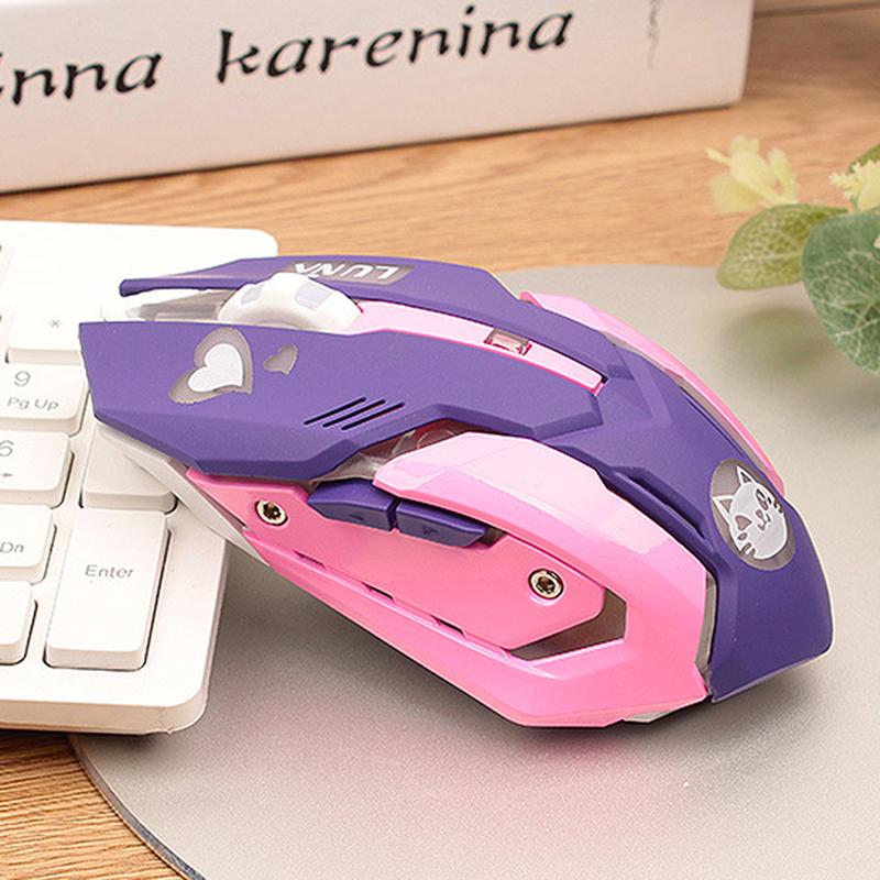 USB Chuột Chơi Game Không Dây Hồng Máy Tính Chuyên Nghiệp Thể Thao Điện Tử Chuột 2400DPI Nhiều Màu Sắc Backlit Silent Chuột Lol Dữ Liệu laptop