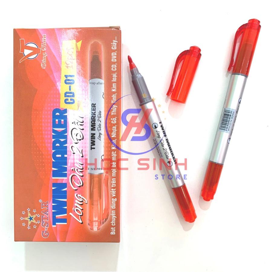 Hộp 12 cây bút lông dầu 2 đầu Gstar CD-01 Vâng thiên ( Xanh, đỏ, đen ) viết được trên nhiều bề mặt