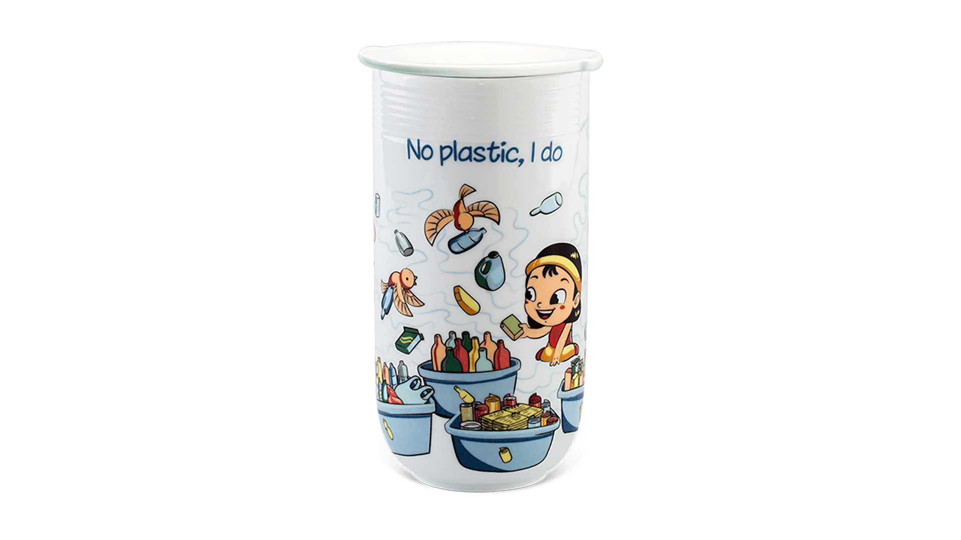 Ly sứ dưỡng sinh 0.48 L - Tấm Cám - có nắp dùng để uống trà, cafe kiểu dáng sang trọng,cao cấp, giữ nhiệt tốt