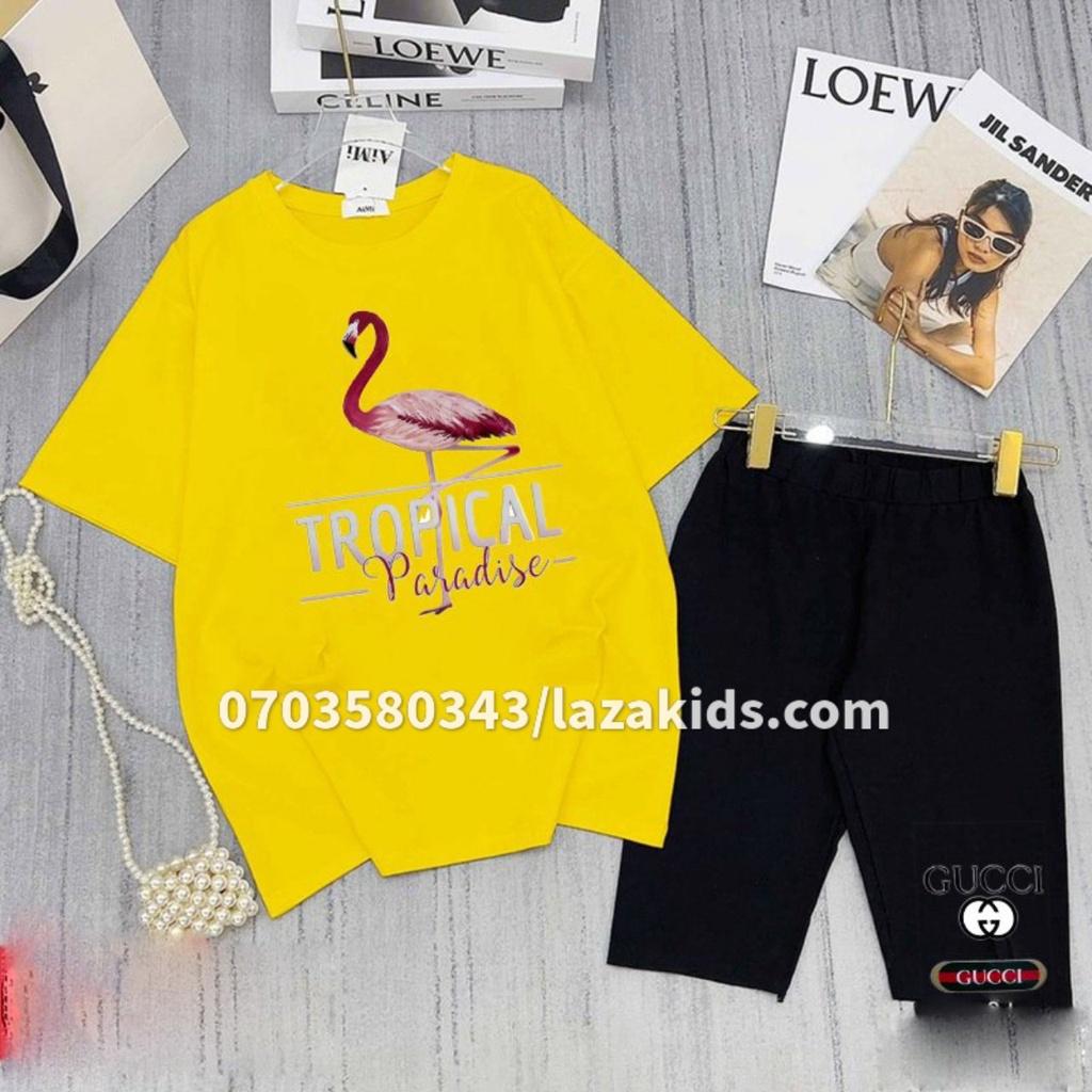 Đồ bộ bé gái size đại 25kg 30kg 40kg 45kg in HỒNG HẠC mặc siêu xinh dễ thương cotton 100% LAZAKIDS