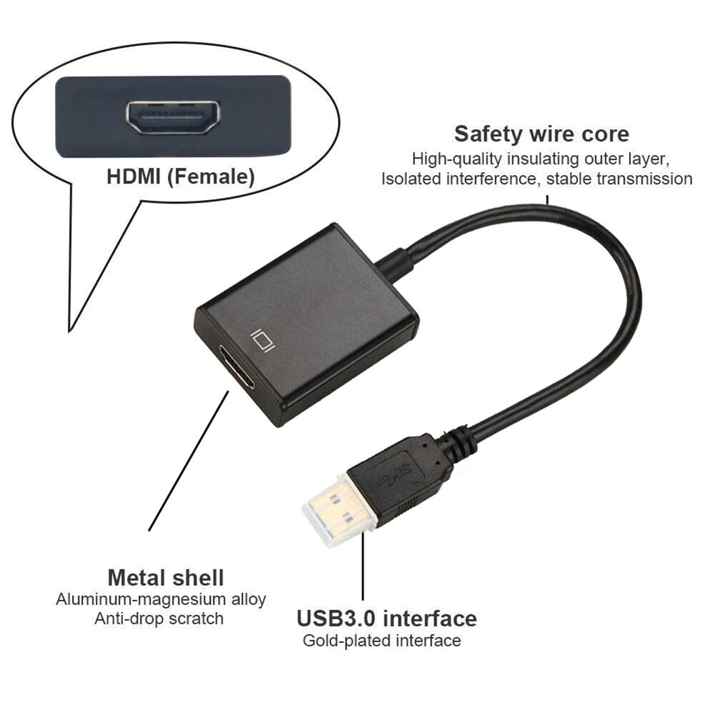 Cáp chuyển đổi tín hiệu âm thanh hình ảnh từ đầu USB 3.0 sang HDMI 1080P cho PC/Laptop/HDTV/TV