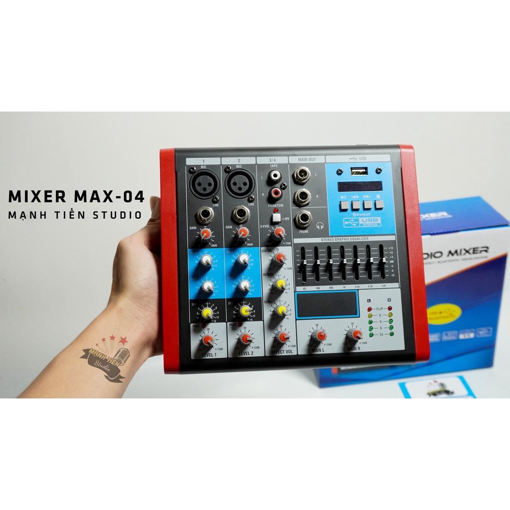 Bàn trộn âm thanh mixer max 04 - 4 kênh âm thanh nổi - Tích hợp bộ cân bằng Equalizer chuyên nghiệp bảo hành 12 tháng