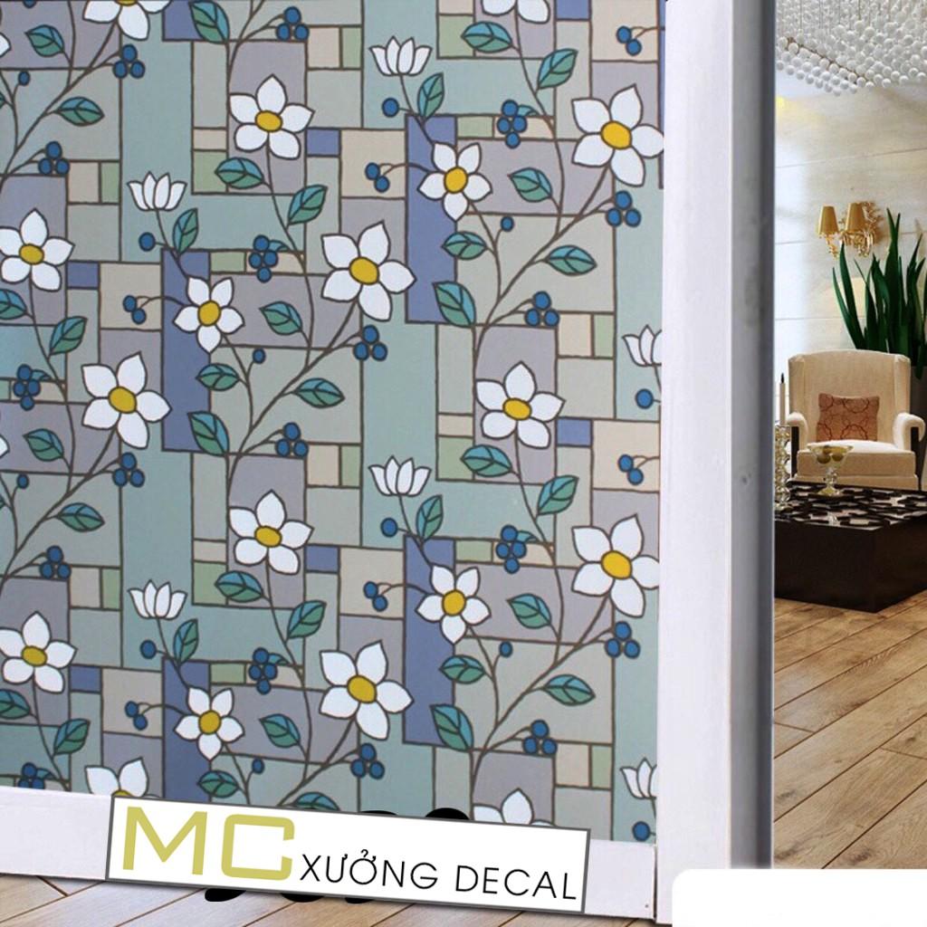 Tấm decal dán kính 3D Mẫu Hoa Xanh T071 khổ 90x100cm trang trí cửa sổ phòng