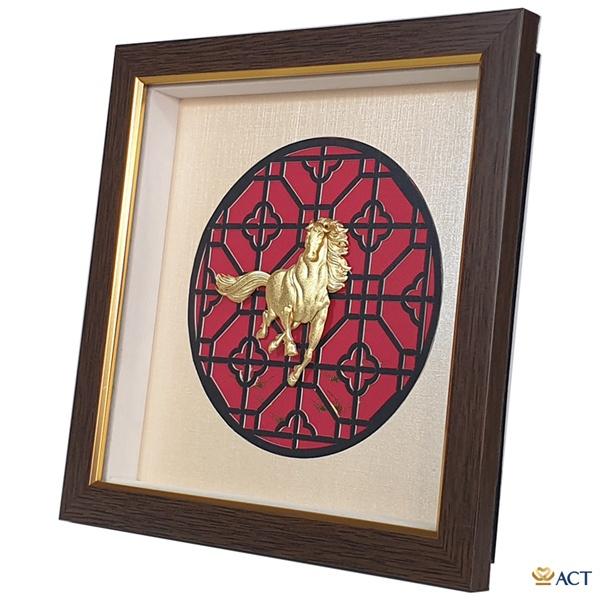 Tranh ngựa 24x24 cm nền đỏ - Qùa tân gia, khai trướng, tặng sếp, sinh nhật, lễ, tết,...