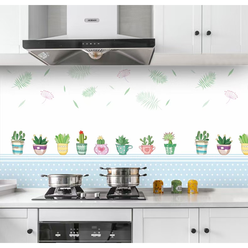 Cuộn 3 MÉT Decal giấy dán bếp tráng nhôm cách nhiệt khổ 60cm mẫu chậu hoa và lá