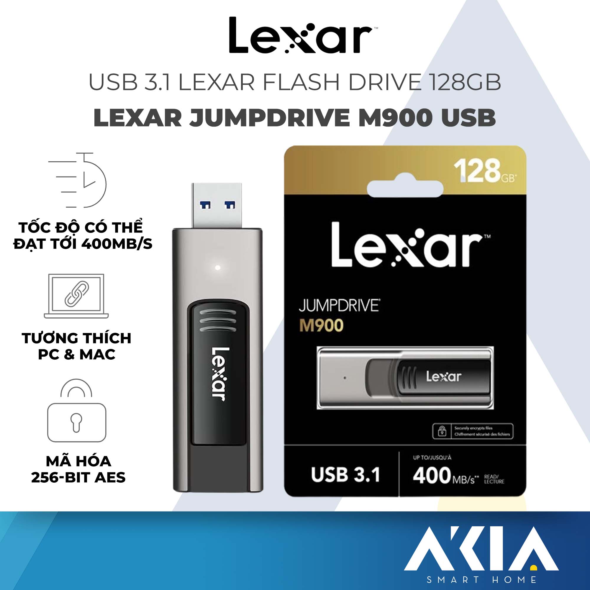 USB Lexar Jumpdrive M900 Flash Drive 128GB/ 256GB , chuẩn 3.1 , tốc độ đọc 400MB/s, tương thích PC/ MAC - Hàng chính hãng