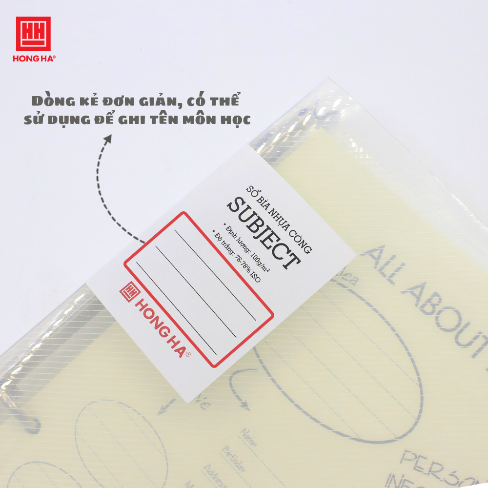 Sổ còng bìa nhựa trong 200 trang Subject Hồng Hà định lượng 100gsm kích thước A5/B5