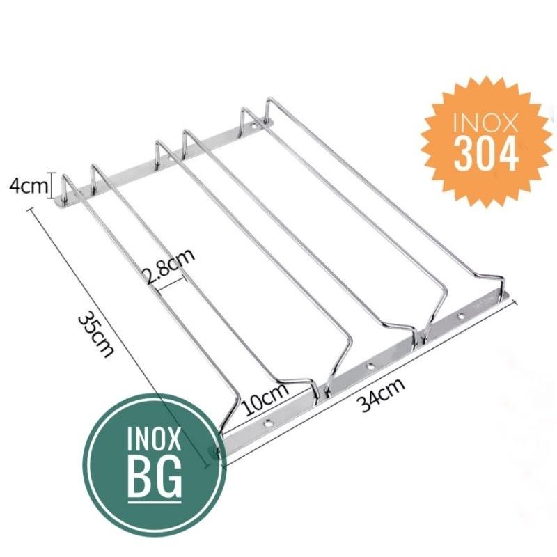 Treo ly, Gài ly 1/2/3 hàng inox304 cho tủ sâu 35cm