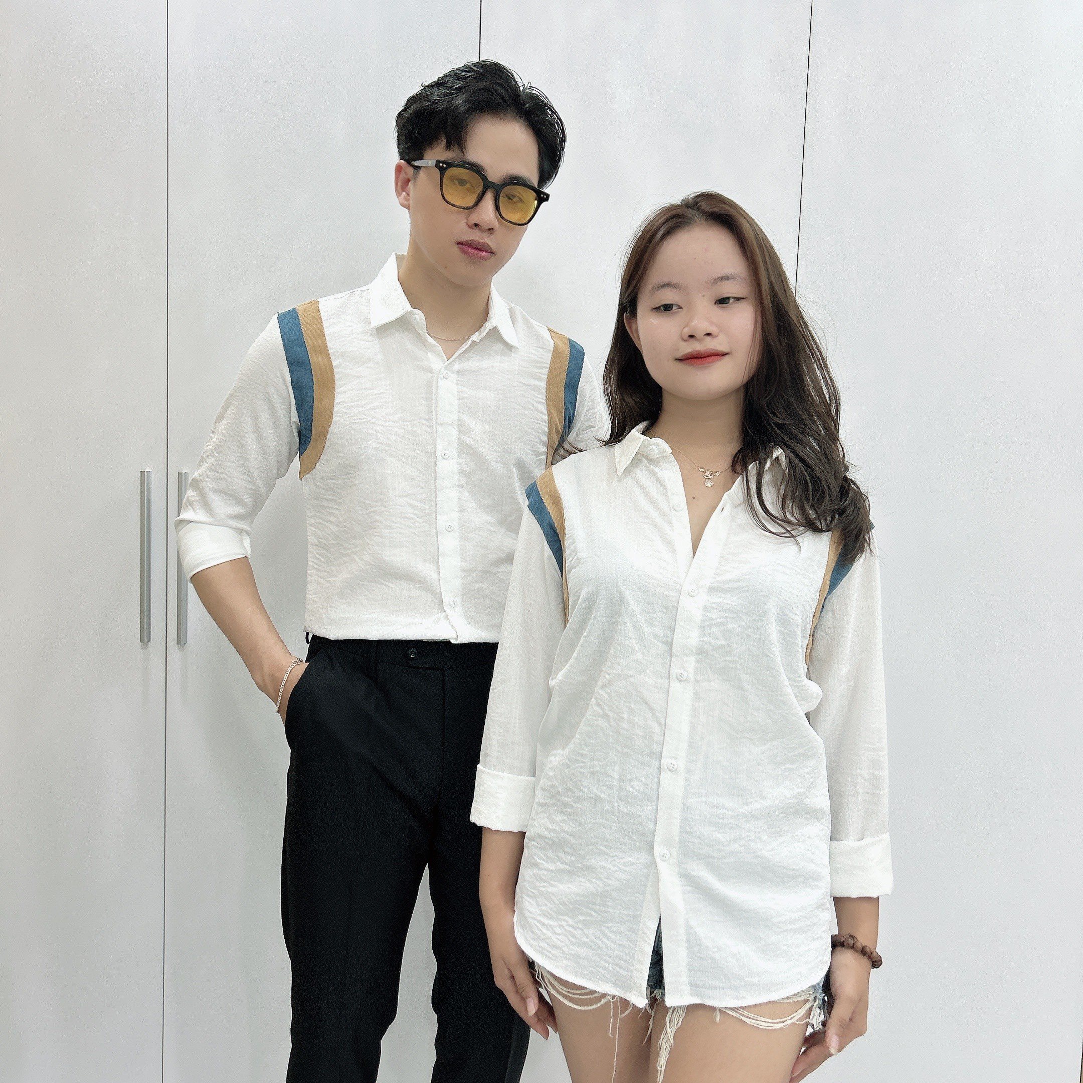 Áo Sơ Mi Vải Đũi Phối Họa Tiết Thời Trang - Sơ Mi Nam Nữ Vải Đũi Thoáng Mát Form Chuẩn Phong Cách Hàn Quốc