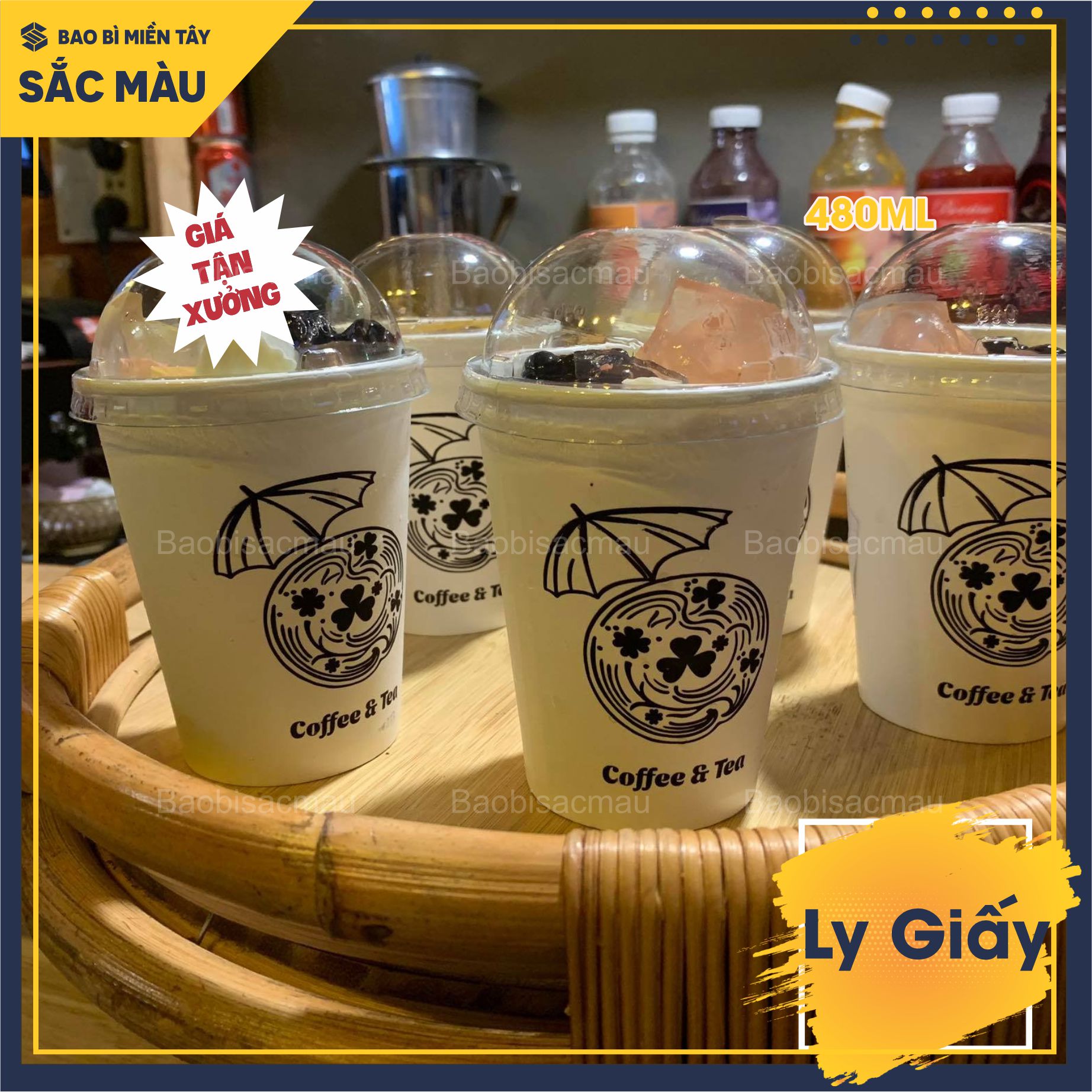 Sỉ 50 cốc giấy/ ly giấy trơn dung tích 360ML, 480ML và 660ML