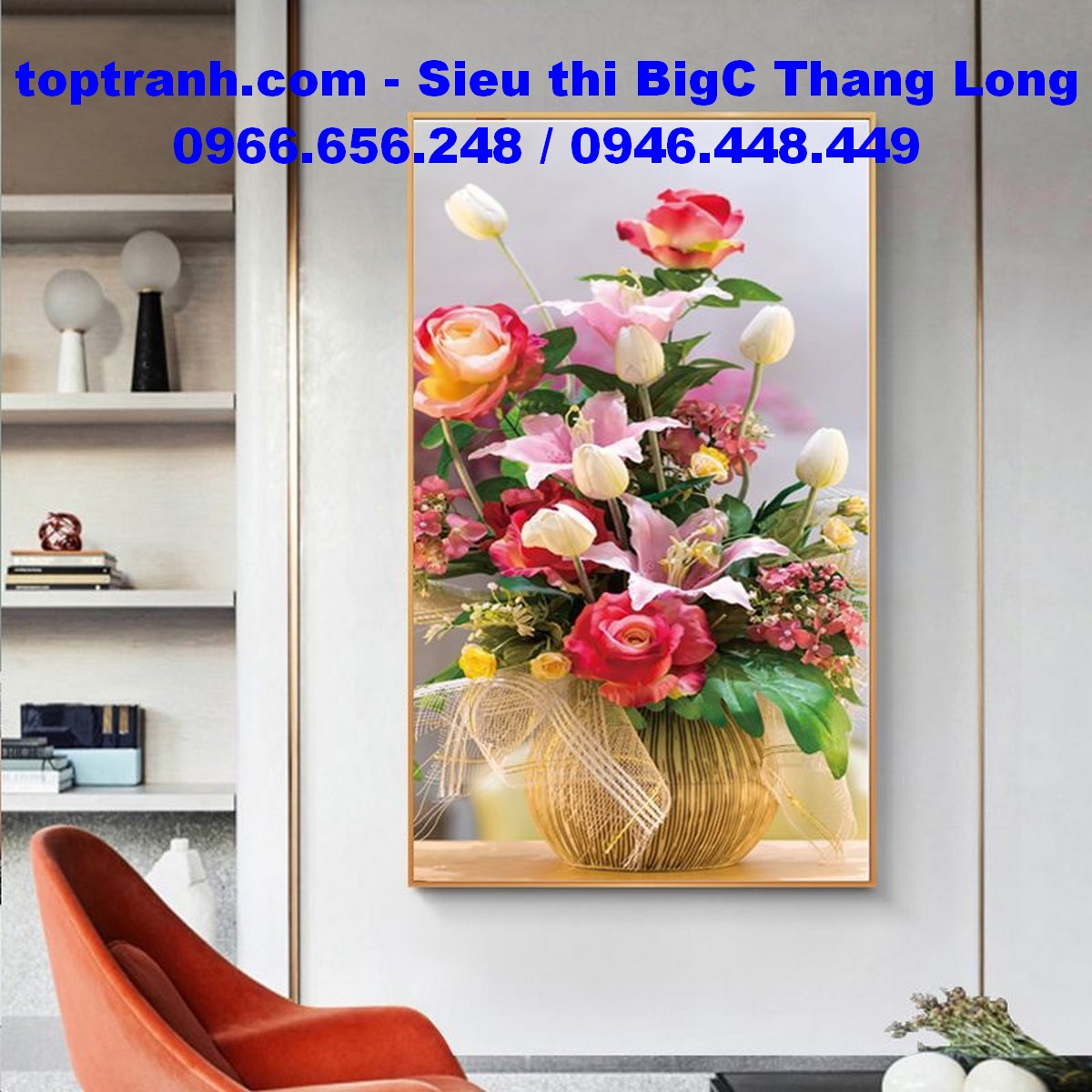 Tranh thêu chữ thập bình hoa hồng và tuylip khoe sắc DX1144 chưa thêu