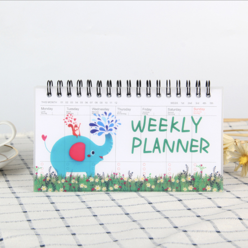 Sổ vở kế hoạch Weekly Planner lò xo 100 trang 9x16cm - Voi xanh &amp; Sóc