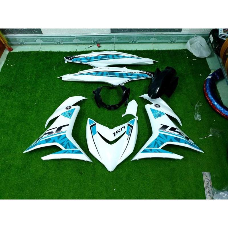 Tem rời exciter 150 trắng phối xanh y15zr, tặng kèm set logo, tem 3 lớp không bay màu