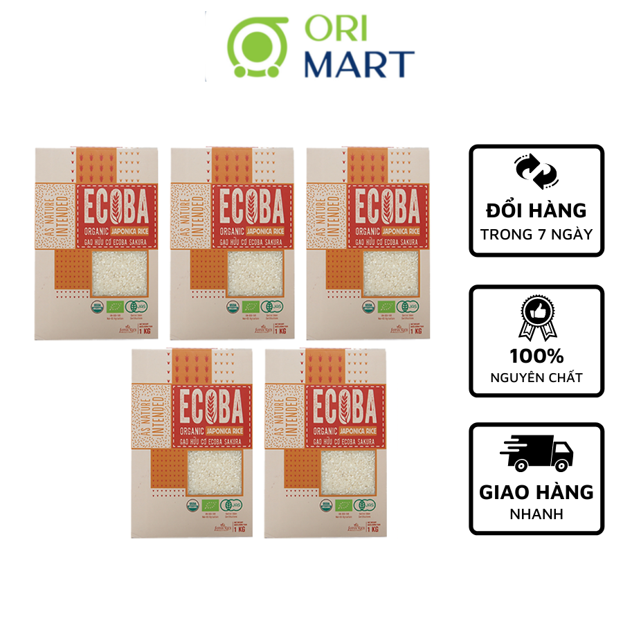 Combo 5 Gạo Nhật Hữu Cơ ECOBA SAKURA Ecoba Organic Japonica Rice An Toàn Sức Khoẻ, Giàu Dinh Dưỡng Túi 1Kg ORIMART