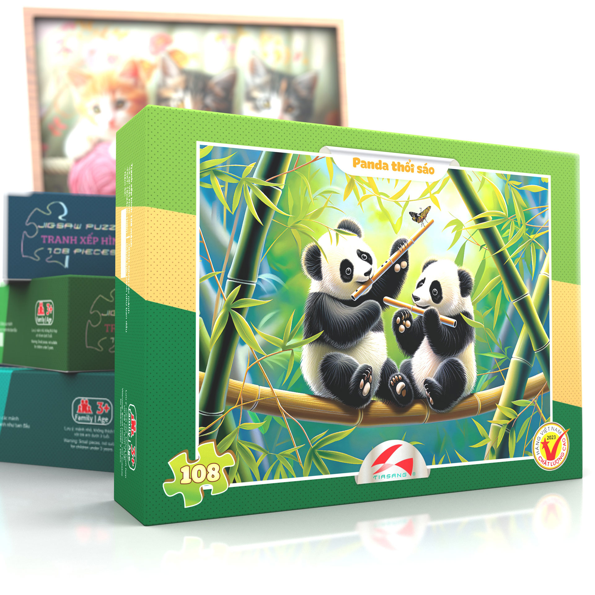 Tranh xếp hình Tia Sáng Panda thổi sáo( 108 mảnh)