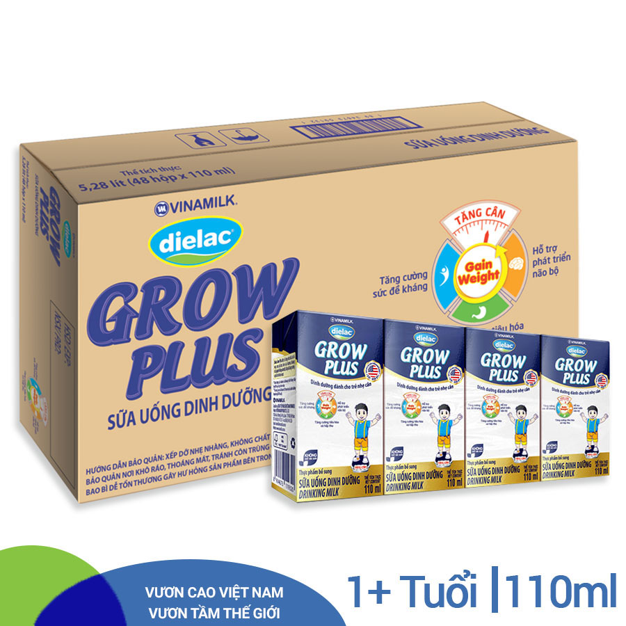 Thùng 48 Hộp Sữa Bột Pha Sẵn Vinamilk Dielac Grow Plus - Xanh 110ml