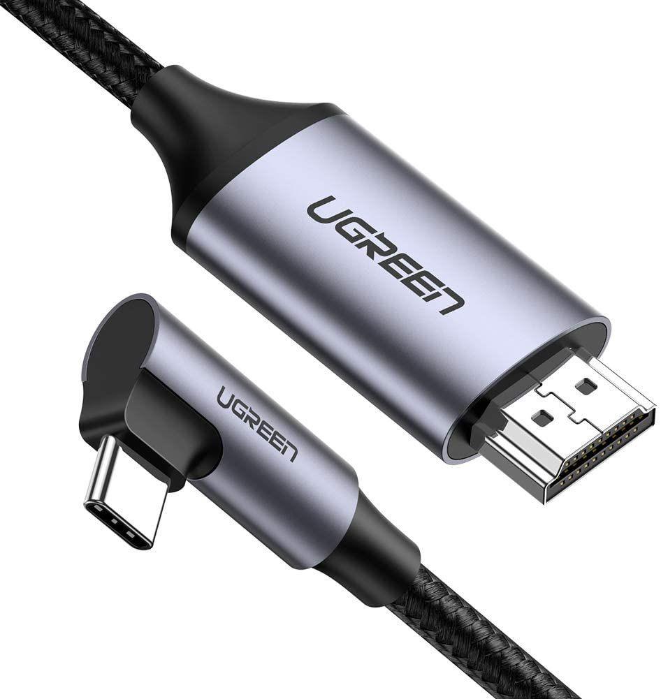 Ugreen UG50530MM141TK 2M màu đen cáp chuyển USB type C bẻ góc phải 90 độ ra 4K HDMI đầu kim loại chống nhiễu - HÀNG CHÍNH HÃNG