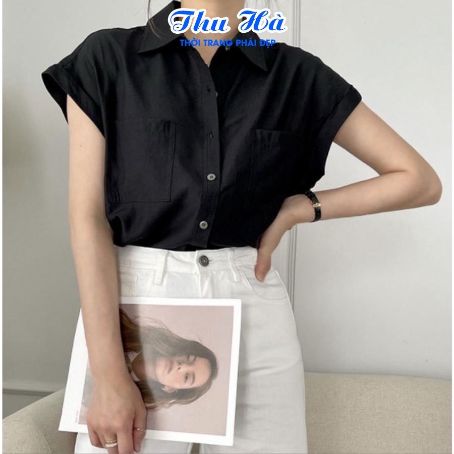 Áo sơ mi đũi nữ tay ngắn Thu Hà form rộng che khuyết điểm, kiểu dáng trẻ trung, chất liệu vải mềm mát thấm mồ hôi SMH.33