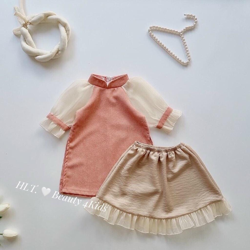 Set áo dài cách tân bé gái phong các hàn quốc Áo dài kết hợp váy giả quần