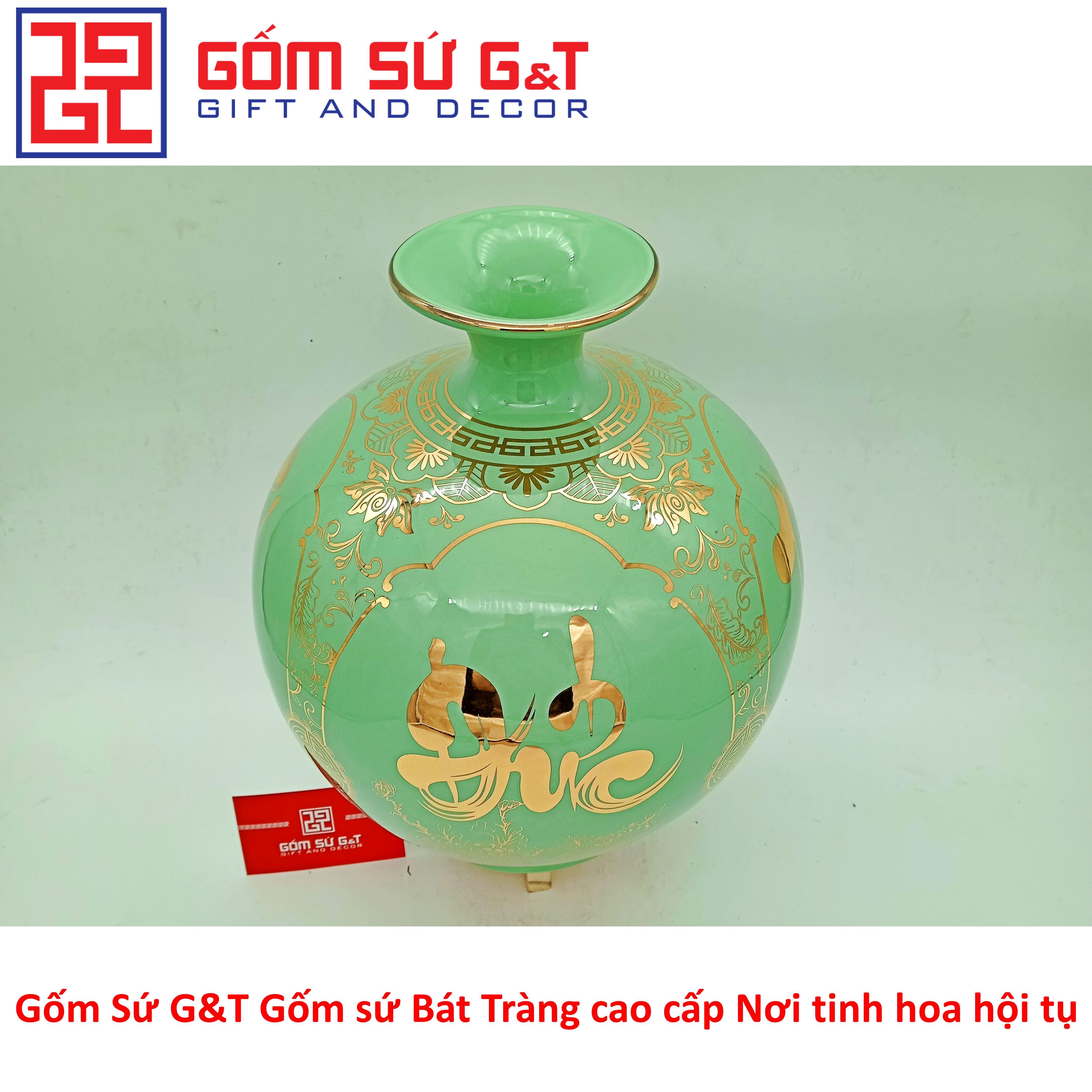 Bình hút tài lộc tứ cảnh Phúc Đức Tài Lộc vẽ vàng kim Gốm Sứ G&amp;T