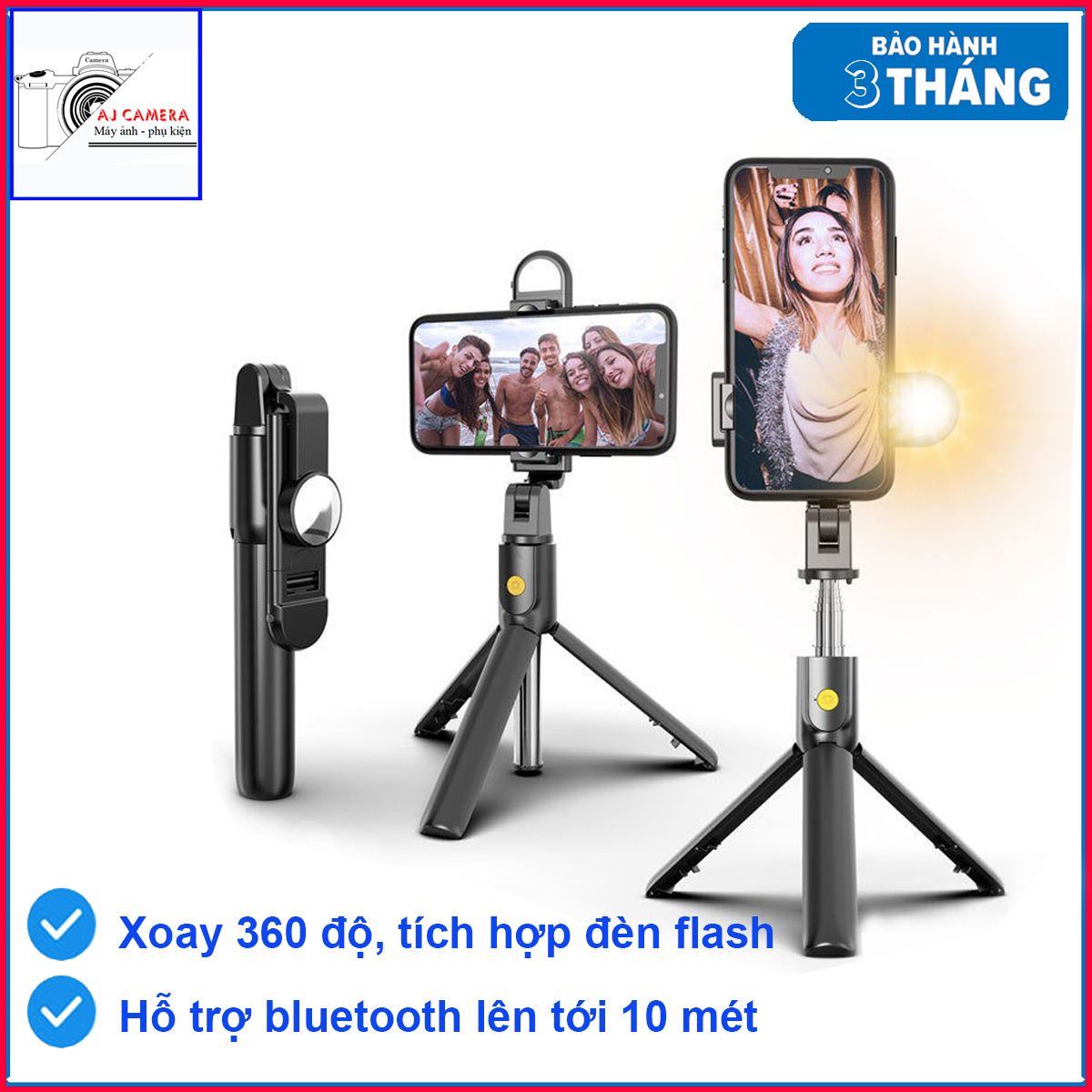 Gậy chụp ảnh selfie, tripod hỗ trợ livestream, học online, quay Vlog K10 -S có tich hợp đèn Led, gương soi, xoay 360 độ dành cho các dòng điện thoại thông minh